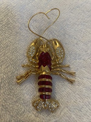 Nolan Miller Red Ruby Lobster Pin Brooch Crystal Rhinestones Coastal