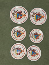 Vintage Little Red Riding Hood Metal Tin Dish Set 2 Plates 4 Saucers