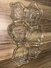 Crystal Jeanette Glass 6 Section Leaf Serving Appetizer Dish With Gold Trim
