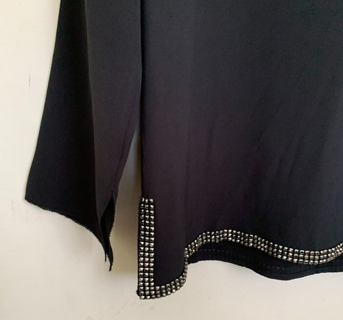 Tory Burch Black Tunic Silk Crystal Embellished Trim V-Neck Long Sleeve Size 2 - Picture 7 of 10