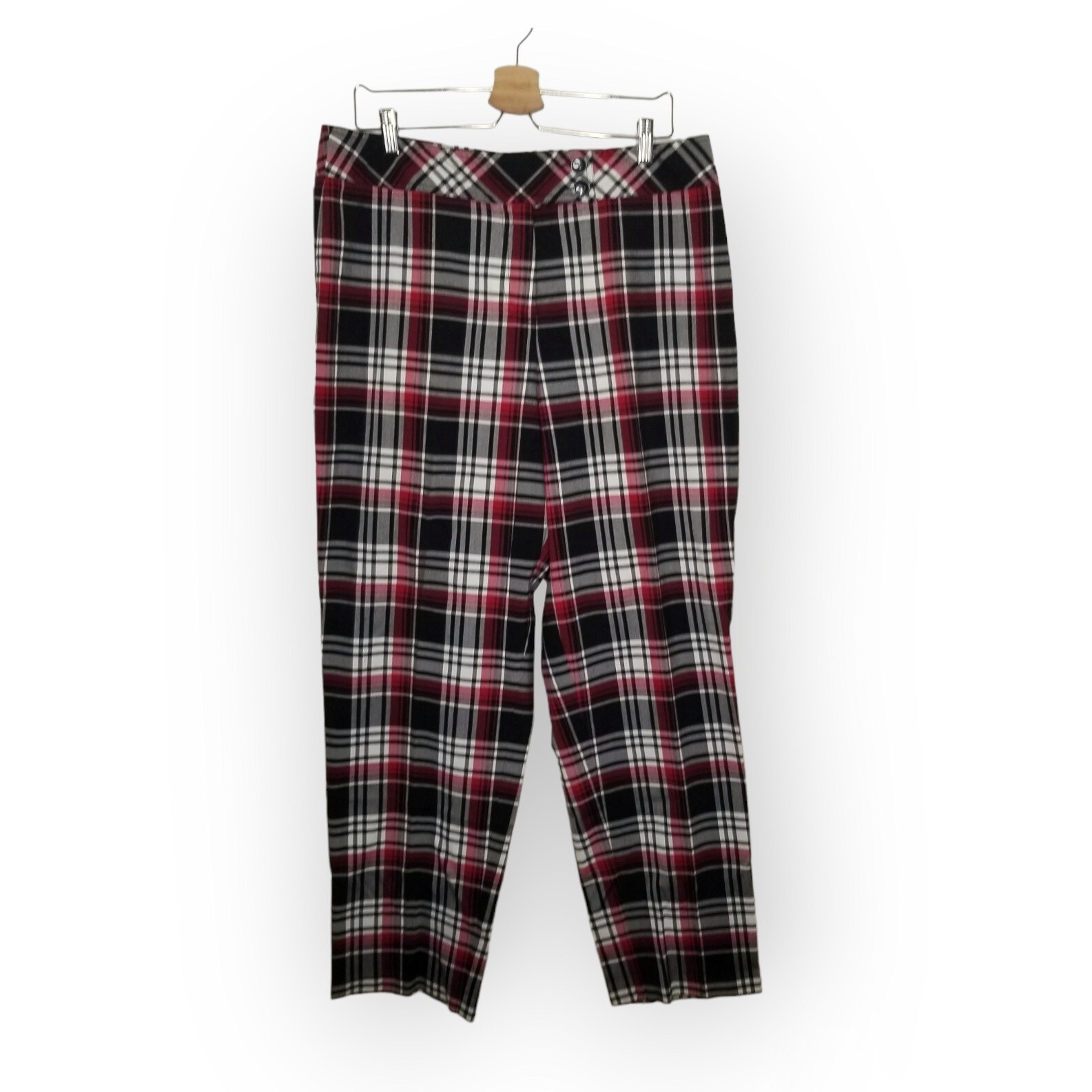 Vintage 90s black red plaid pants tapered leg stretch Wmn's 18 Punk Clueless