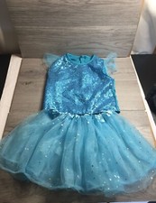 Kids Blue Sequin Glittery Tulle Dress With Ruffle Sleeves - Hook  Loop fastener