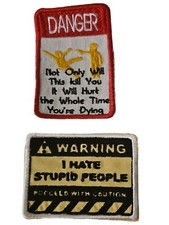iron on sew on patches 2 Peice Set Funny Warning Sign EMBROIDERY Patch Biker