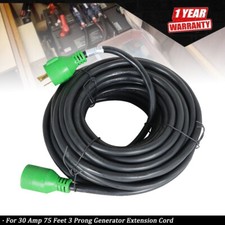 3 Prong 30 Amp Generator Extension Cord 75 Feet NEMA L5-30P to L5-30R 125V