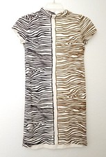 Vintage Sacony Ciella Zebra Print Asymmetrical Midi Dress Black Brown