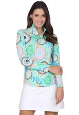 NWT Ladies IBKUL Debbie Jade Multi Long Sleeve Mock Golf Shirt - S M L UPF 50