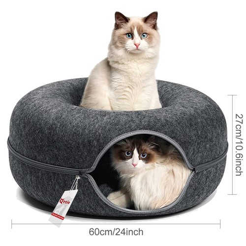 Cat Tunnel Bed Felt Pet Puppy Nest Cave House Round Donut Washable Detachable AU - Picture 12 of 12