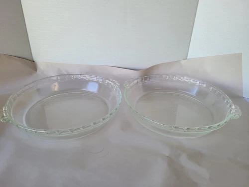 2 Vintage Pyrex Glass Pie Plate Deep Dish Ovenware Scalloped Edge #229 9.5”