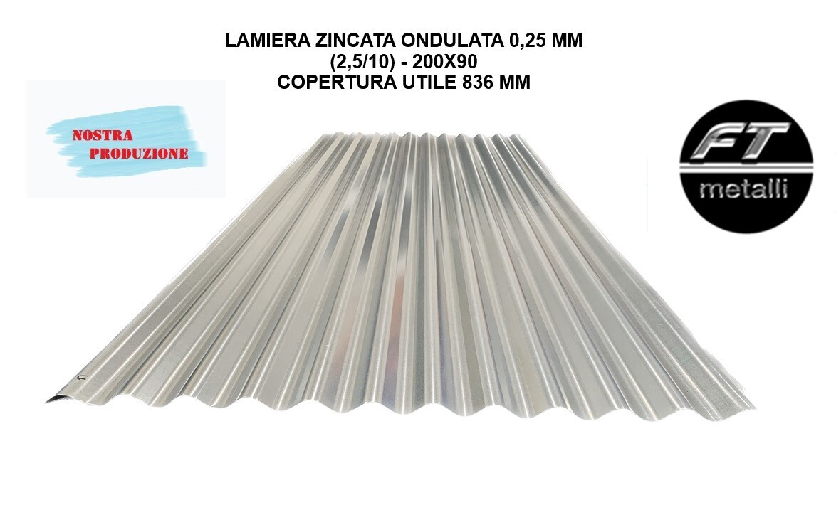 Lamiera Ondulata Zincata 200x90 Cm – Confezione Da 10 Lastre, Spessore 0,25 Mm, Per Coperture E Fai-da-te