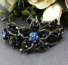 ANtique Tone Rhinestone blue color metal Hair Clip Barrette 030617