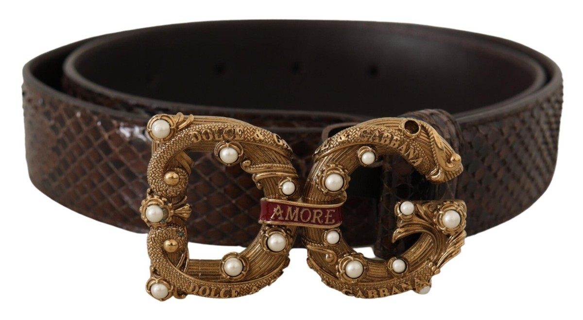 DOLCE & GABBANA Belt Brown Amore Animal Print Exotic Leather
