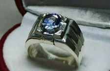 Natural Untreated Ceylon 2 Carat Blue Sapphire Sterling Silver 925 Handmade Ring