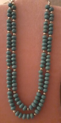 Native Silver Blue Magnesite Double Strand beaded Necklace 