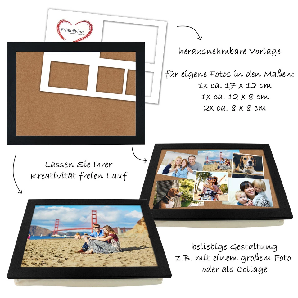 Knietablett mit Kissen und Fotorahmen Bilderrahmen Kissentablett Tablett - Bild 2 von 3