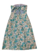 Vtg Lilly Pulitzer Blue Green Floral Crab Open Tie Back A-Line Tea Dress Size 10