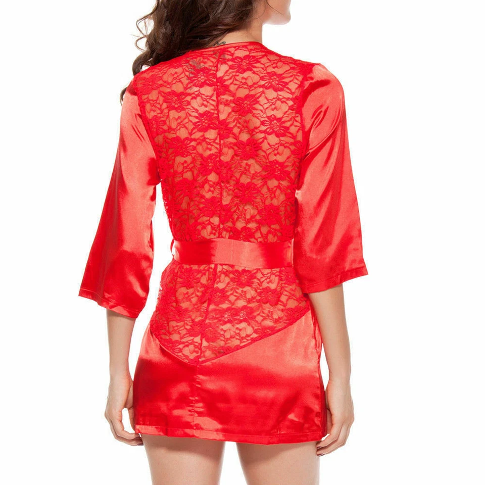 Sexy EE. UU. - Lencería - Mujer - Bata de baño de encaje - Vestido - Babydoll - Camisón - Pijama kimono Foto 4 de 4