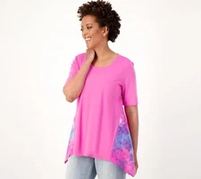 LOGO by Lori Goldstein Cotton Modal Top Shirt Pink Flame S New