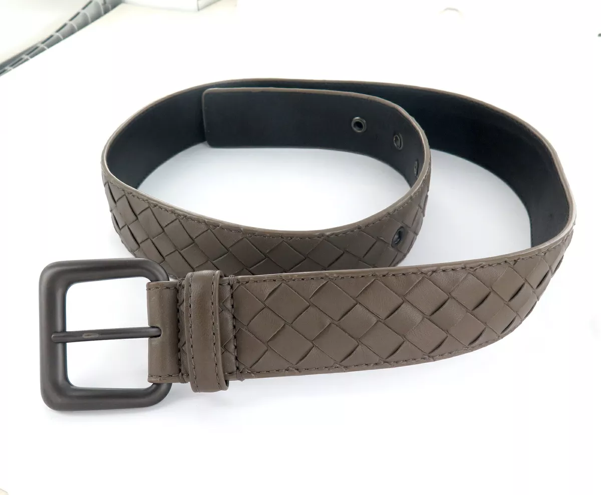 .Italian Bottega Veneta Woven Intrecciato Brown Leather Belt. Size 80 / 32