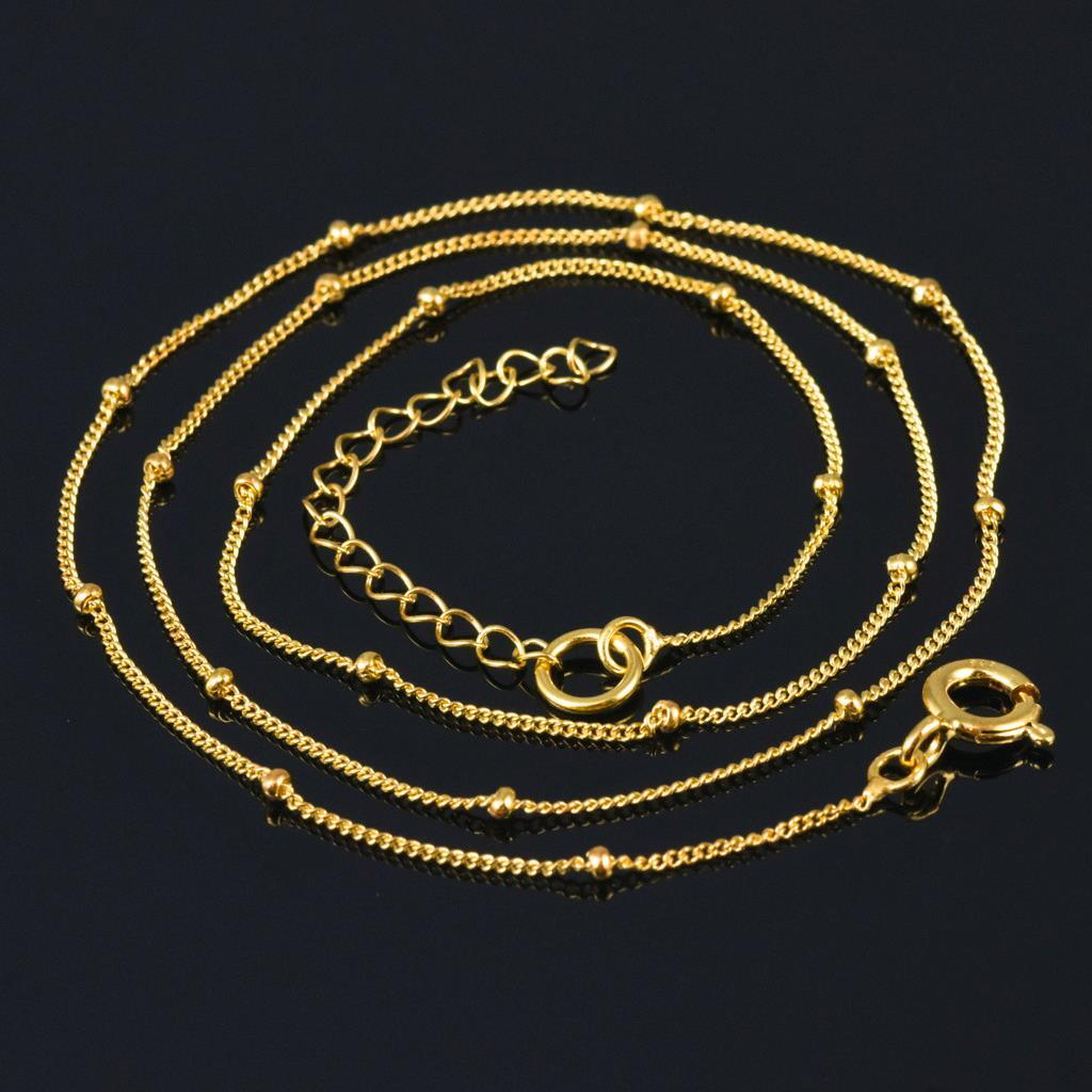 19” Cadena Barbada Collar 18K Oro Vermeil En Plata de Ley Con Extensor 2.49g