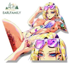 EARLFAMILY 5.1" Summer Time with Android 18 Fanart Car Sticker Anime Waifu Decal