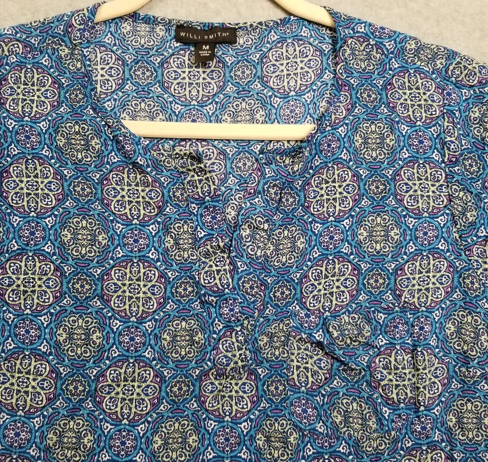 Blusa Willi Smith Top Mujer Mediana M Azul Púrpura Geométrica Manga Corta Rayón Foto 2 de 4
