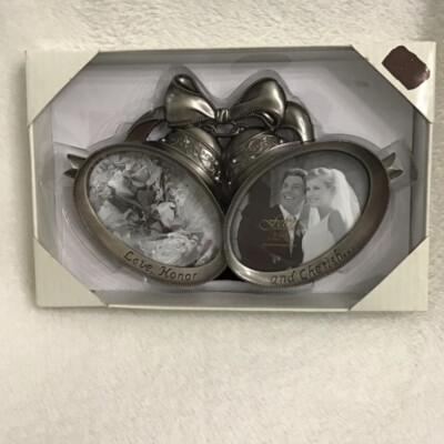 Pewter Picture Frame Love Honor and Cherish Fetco Home Decor Double Bell