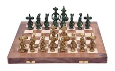 Antico E Ottone da Collezione Palissandro Pieghevole Scacchi Gioco Tavolo Set