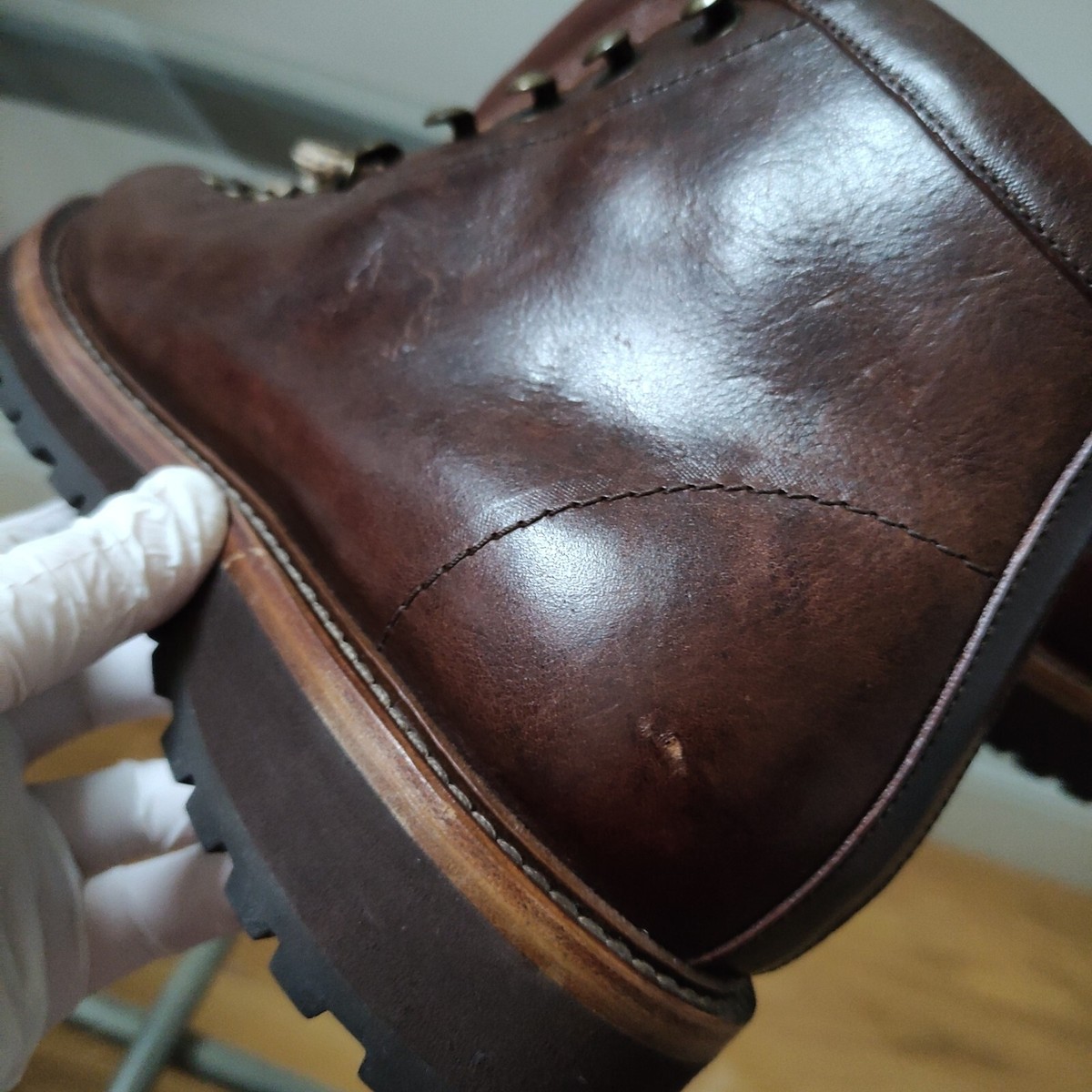 Brunello Cucinelli Leather Lace Ankle Combat Boots Brown Men
