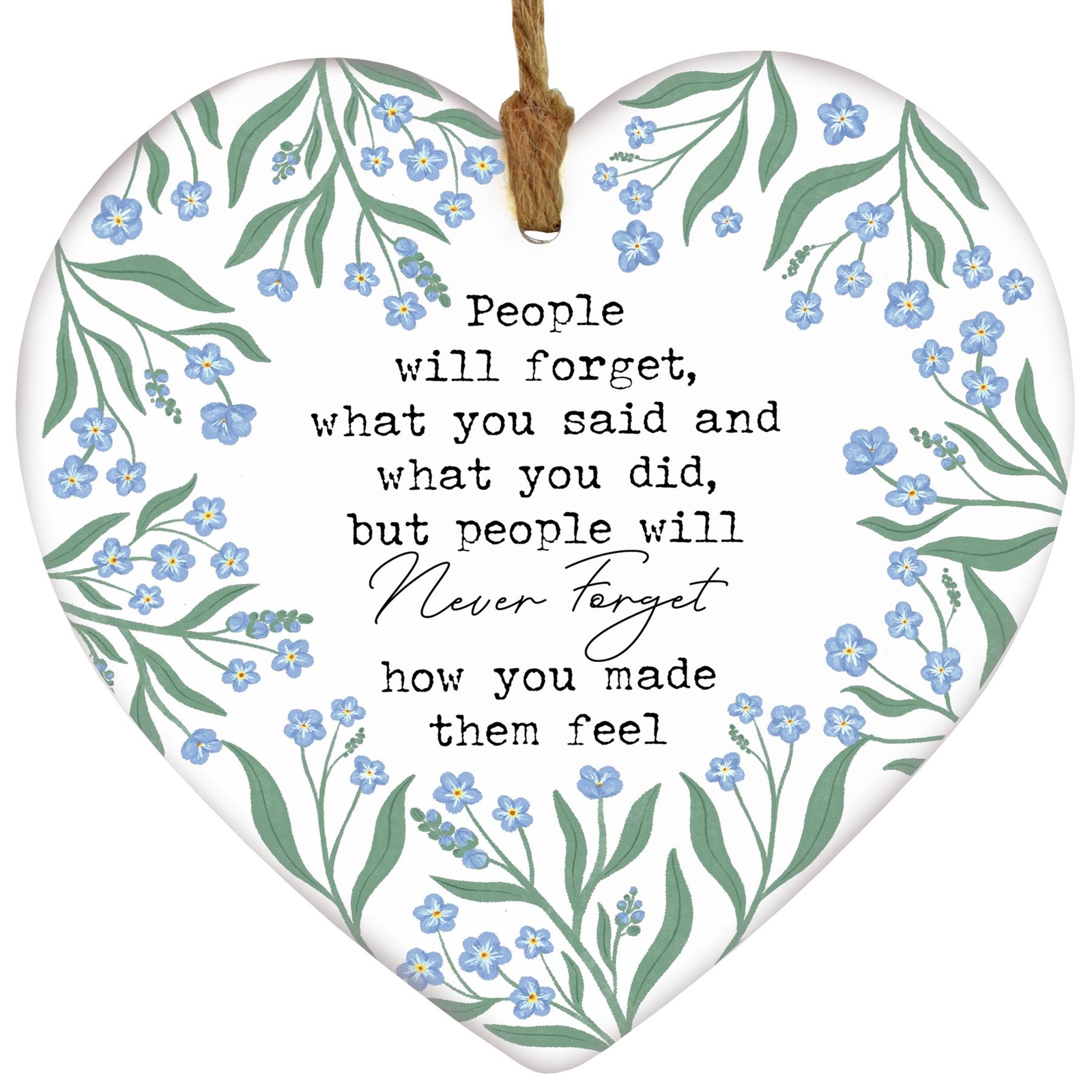 Never Forget Forget Me Nots Floral Design On Ceramic Heart Plaque