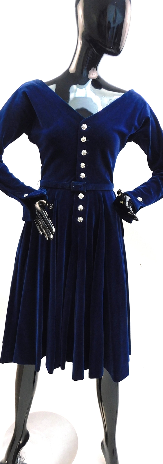 Vintage 1950s Blue Velvet party dress Gem