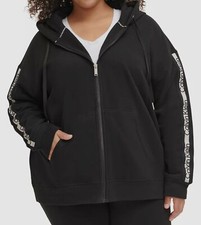Calvin Klein Womens Black Logo Stripe Full Zip Hoodie Plus Size 2X