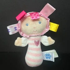 Taggies Mary Meyer Pink Baby Girl Plush Hand Rattle 6" Grabber Toy Stripes Heart