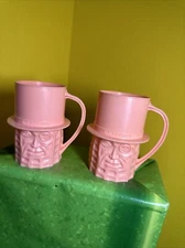 Vintage Mr Peanut Planters Peanuts (2) pink plastic mug, cups ~made in USA
