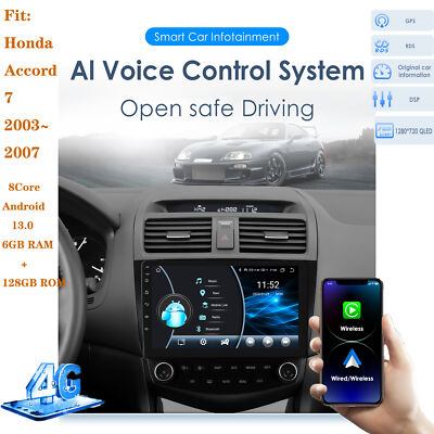 For Honda Accord 2003-2007 Apple CarPlay Android 13 Car Stereo Radio 6+128GB USB