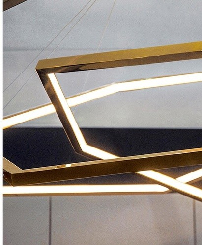 Modern Ceiling Lights LED Hexagonal Three-tier Chandeliers Stainless Steel Gold - Picture 10 of 12