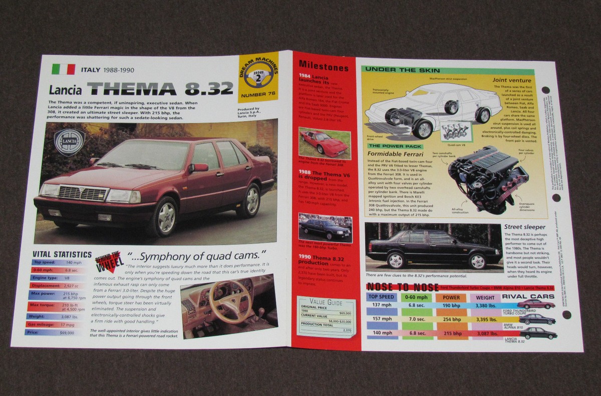 1988-1990 LANCIA THEMA 8.32 CAR SPEC SHEET BROCHURE PHOTO BOOKLET