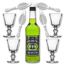 Medusa Absinth Green + 4x Absinthglas Perigord + 4x Absinthl&ouml;ffel Losanges 41