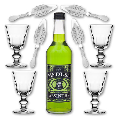 Medusa Absinth Green + 4x Absinthglas Perigord + 4x Absinthlöffel Losanges 41