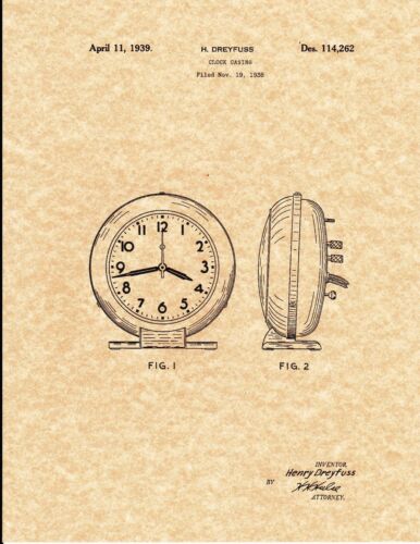 Impression brevetée - réveil Henry Dreyfuss Big Ben 1938 - prêt à être encadré ! - Photo 1 sur 1