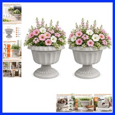 10 Inch Outdoor Urn Planters, 2 Pack Pedestal Flower Pots