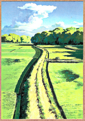TOTORO Postcard Framed '88 Oga Kazuo Art ''SUMMER PATH TO KUSAKABE HOUSE''