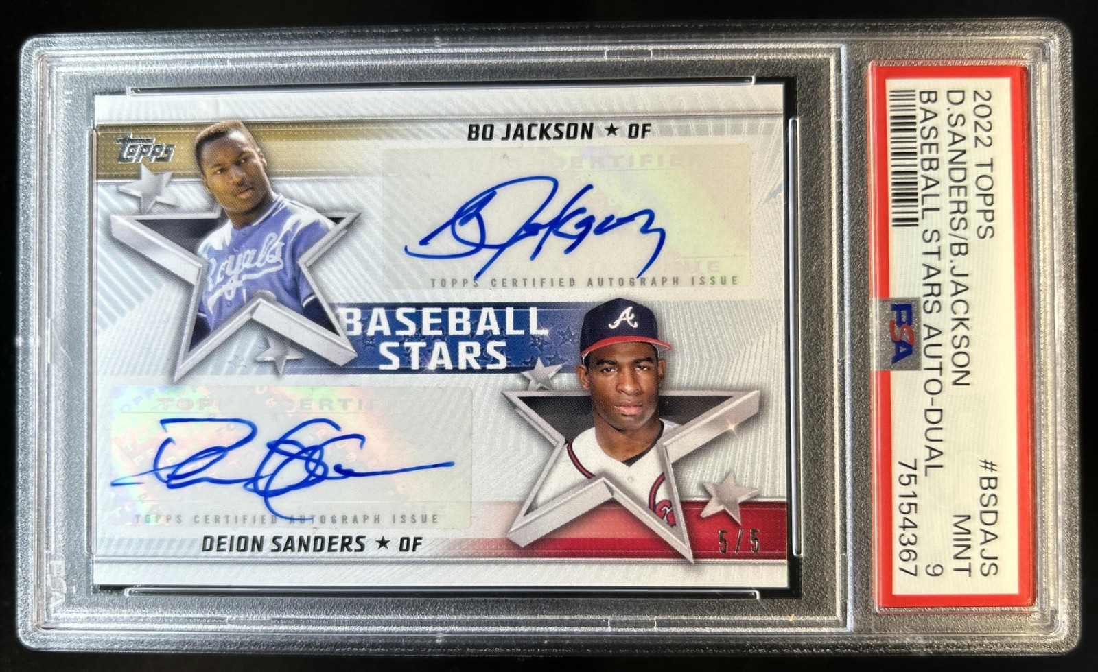 2022 Topps Bo Jackson Deion Sanders Baseball Stars Auto Autograph #/5 PSA 9