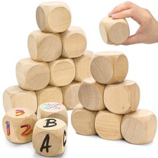 20 Pcs Blank Wooden Dice, 2 inch Unfinished Square Blocks, Blank 6 Sided Wood...
