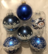 VTG Krebs Blue X6 Round Glass Christmas Tree Ornaments NTS2D25