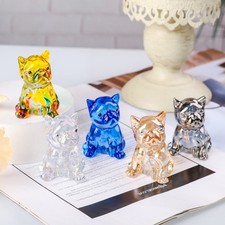 Crystal Sitting Fighting Dog Figurine Collectible Glass Dog Ornament Gift