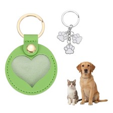 5.1 Inch Pet Paw Print Keychain, Heart Leather Pet Hair Keychain, Green