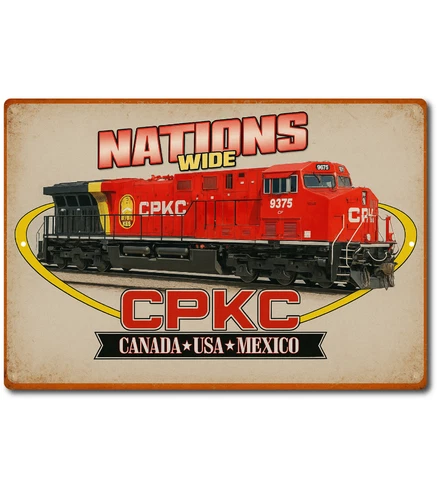 CPKC Railroad Tin Sign Canada USA Mexico Train Engine Decor Vintage Style 12x8