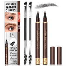 2 Pack 4Tip Microblading Eyebrow Pen with 2 Brow Brushes, Waterproof Vegan Fo...