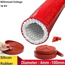 Silicone / Fibreglass Fire Sleeving Red Protective Heat Shield Sleeve 4mm-100mm
