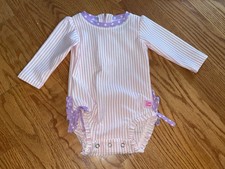 Baby Girls Ruffle Butts Pink Long Sleeve Bathing Suit Swimsuit 3-6 Months EUC